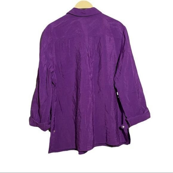 Chico Blouse Button Shirt Women Size 2 L/12 Solid Vibrant Purple Workwear Pocket - Picture 2 of 9